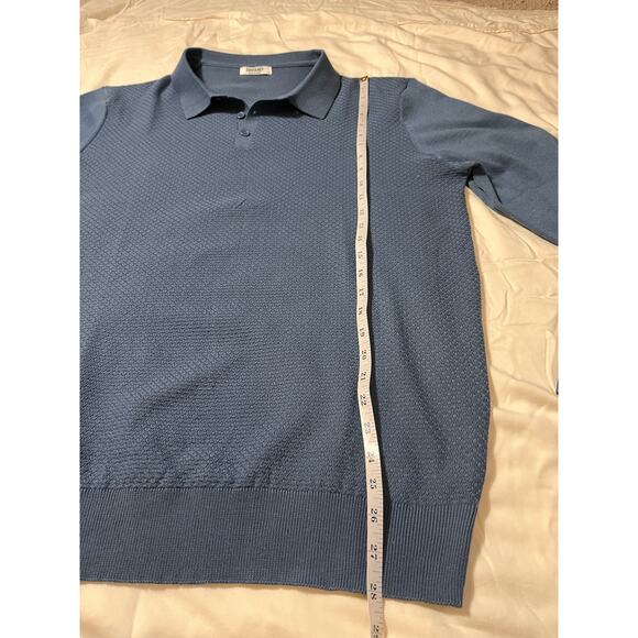 Men’s Blue Long Sleeve Collared Knit Polo Sweater Textured Front Size Large - Picture 7 of 7